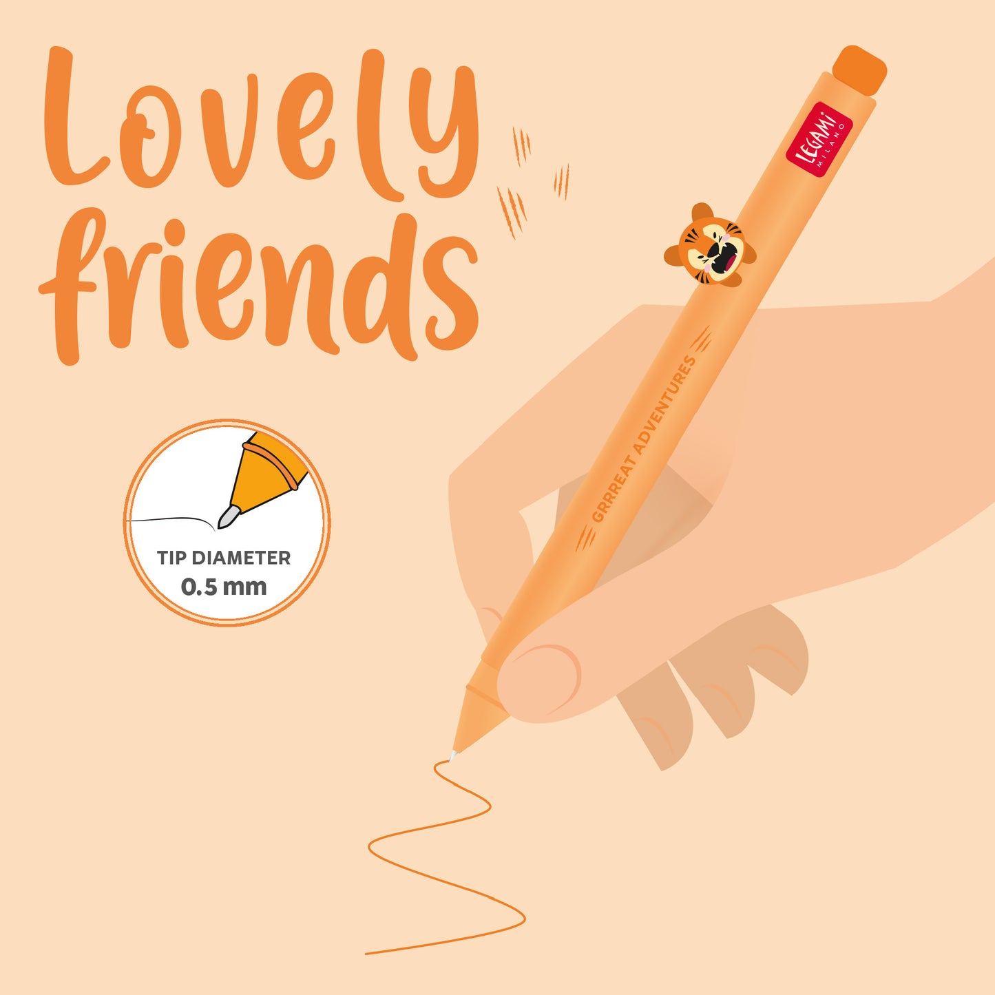 Legami | Lovely Friends Tiger Gel Pen | Orange Ink